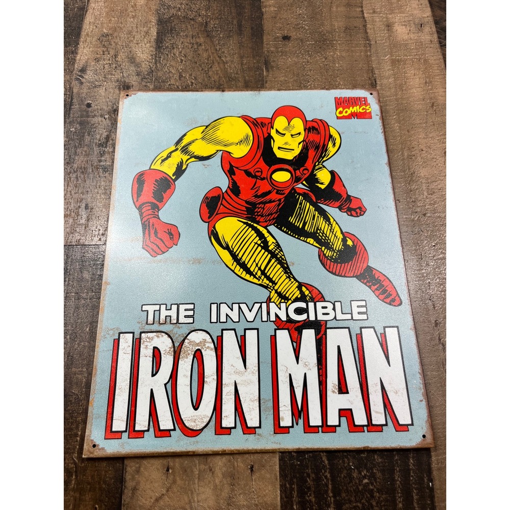 Marvel Iron Man Metal Tin Sign Wall Art 12.5x16 Blue Red Yellow Good Condition